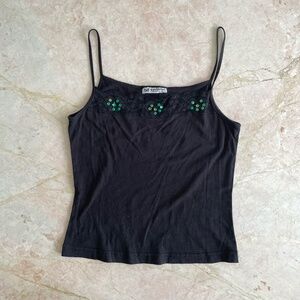y2k sequins beaded black cami top